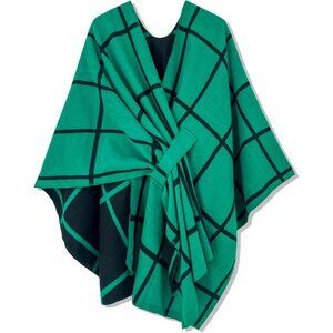 Women Shawl Wrap Poncho Ruana Cape Open Front Cardigan Fall Winter Green Black